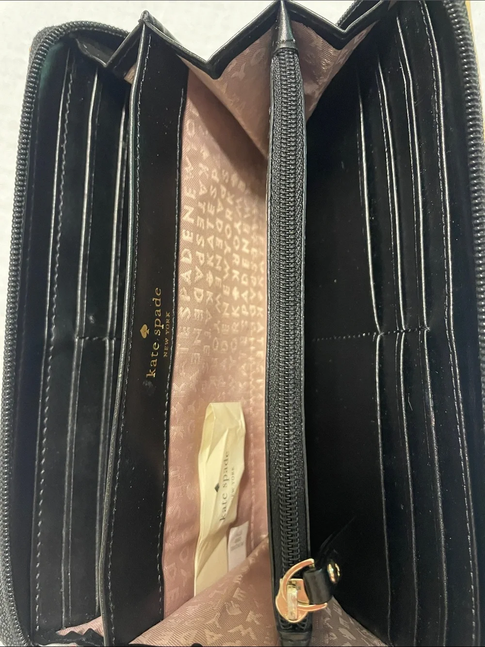 kate spade Black Patent Zip Wallet with Cream Bokeh